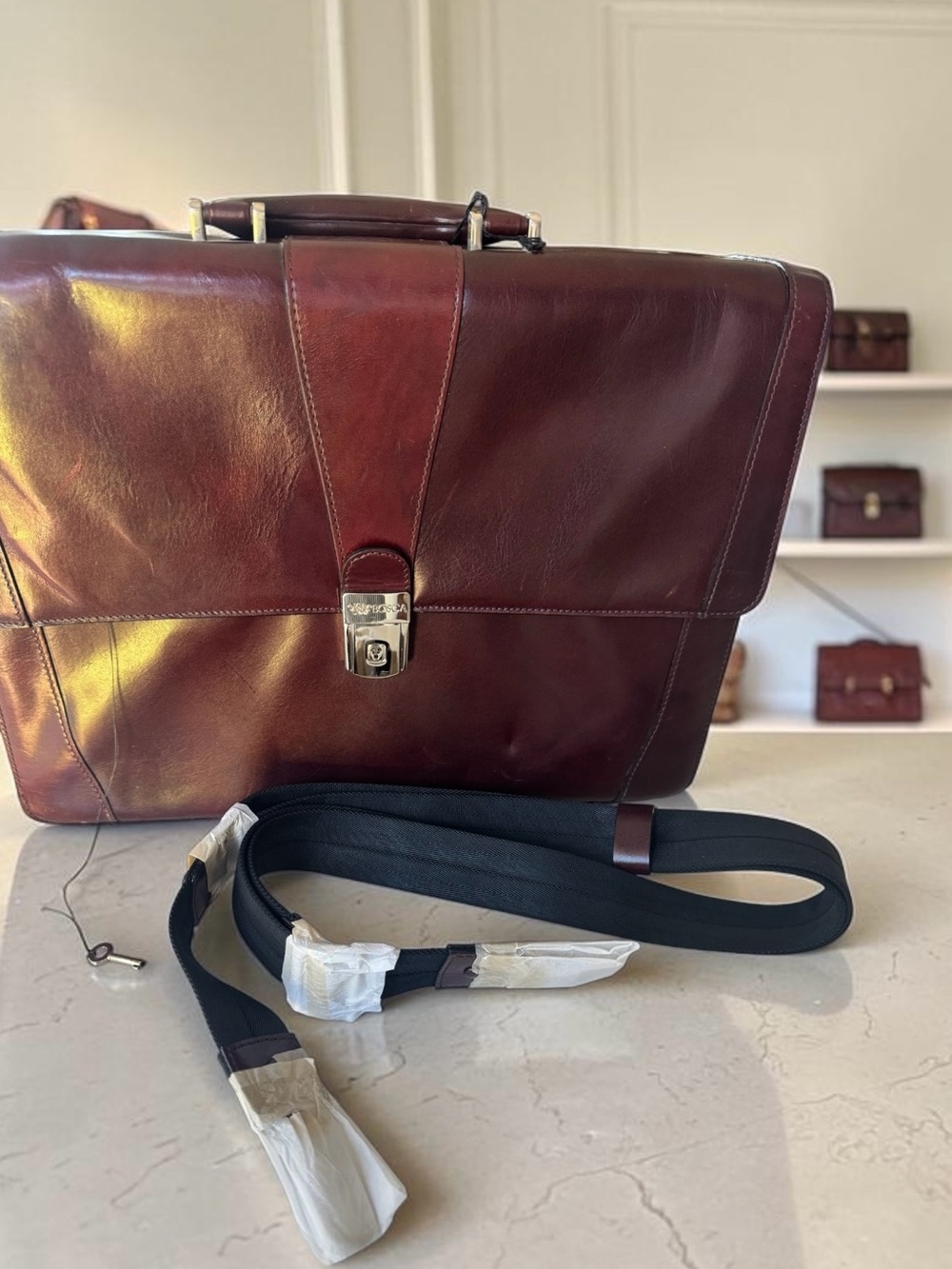 Bosca Old Leather Flapover Briefcase – With Key & New Strap